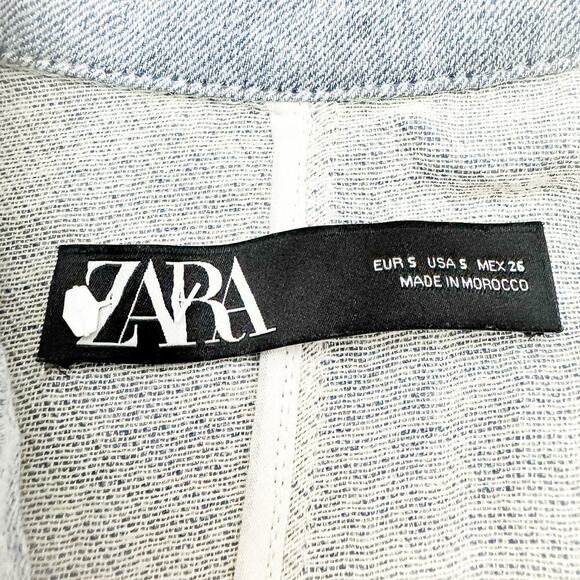 Zara Light Wash Button Down Linen-Cotton Blend Long Sleeve Dress Size Small - Picture 3 of 5